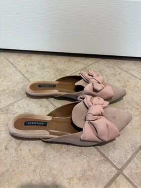 Margaux Blush Pink Bow Pointed Toe Mule Flats